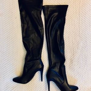 Leather thigh high heels